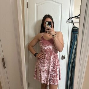Pink Velvet Spaghetti Strap Dress